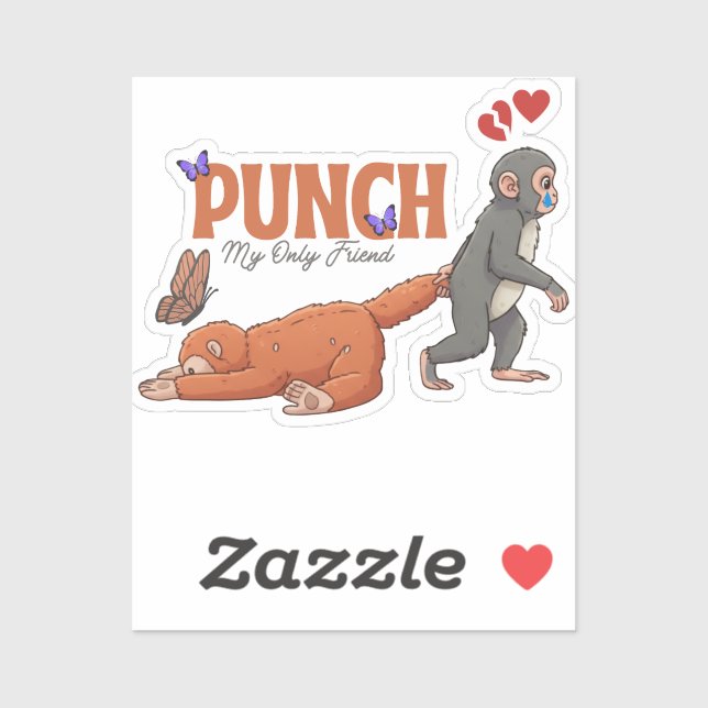 Pegatina Punch‑kun & Plush Monkey – Kawaii para Niños (Hoja)