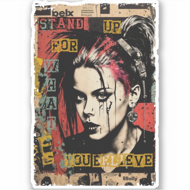 Pegatina Punk Rock Chica Street Art Cita Graffiti Grunge (Anverso)