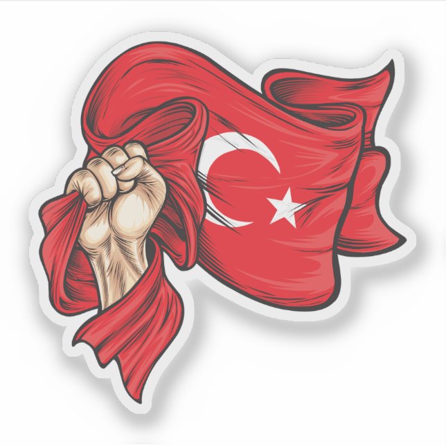 Pegatina Puño con bandera nacional de la camiseta de Turquí (Anverso)