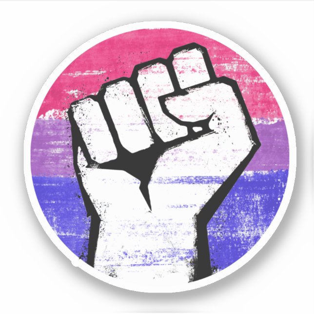 Pegatina Puño de Orgullo Bisexual en Círculo Impreso (Anverso)