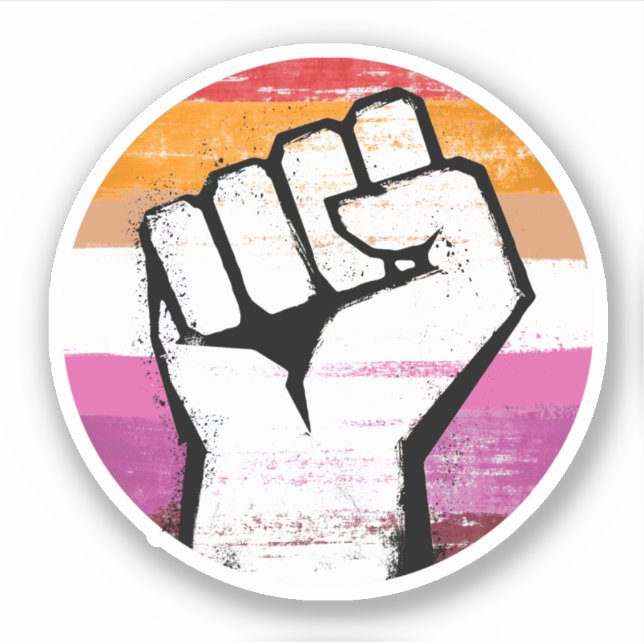 Pegatina Puño de Orgullo Lesbiano Impreso en Círculo (Anverso)