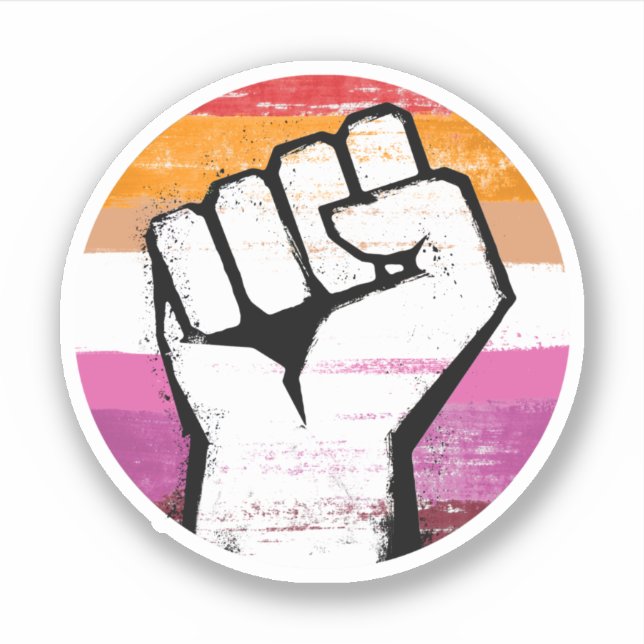 Pegatina Puño de Orgullo Lesbiano Impreso en Círculo (Anverso)