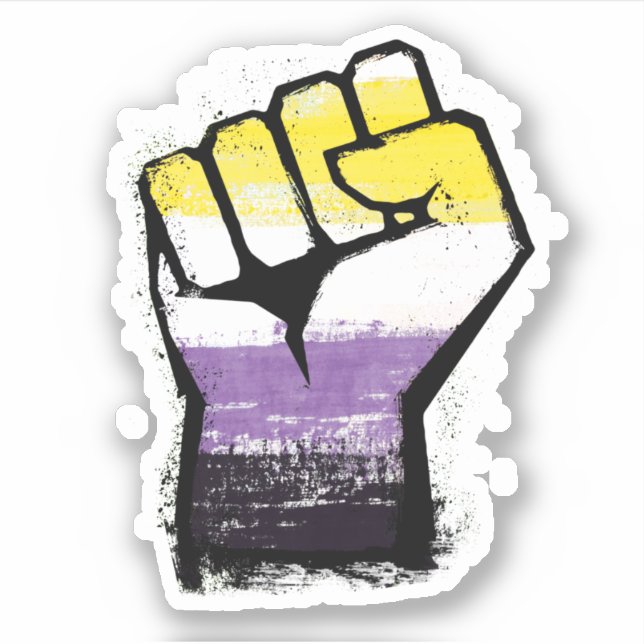 Pegatina Puño de Orgullo No Binario de Protesta (Anverso)