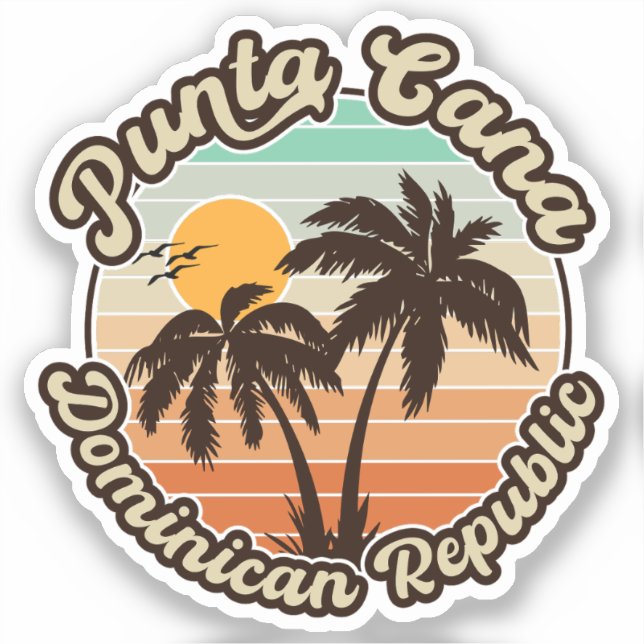 Pegatina Punta Cana Dominicana Palm Tree Retro Sunset 80 (Anverso)