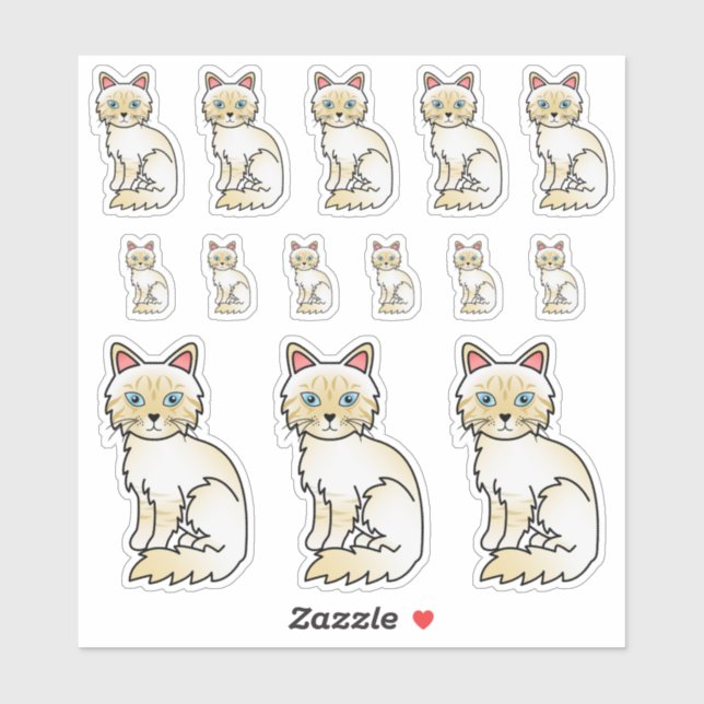 Pegatina Punto de Crema Tabby Birman / Gatos Personalizados (Hoja)