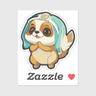 Pegatina Puppy Sticker with Winter Hat 