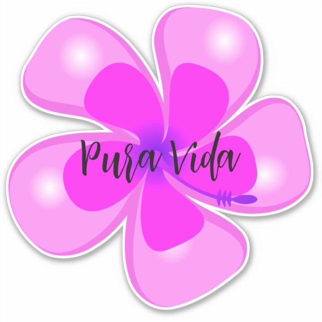 Pegatina Pura Vida Hibiscus Personalizado-Pegatina de vinil (Anverso)