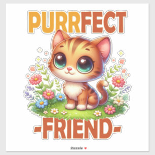 Pegatina Purfect Friend pun Cute naranja gato gatito person
