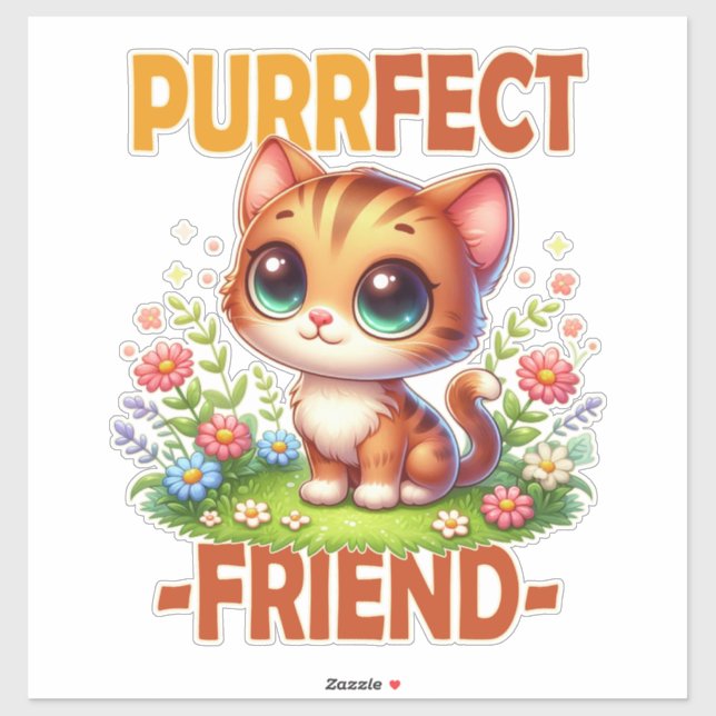 Pegatina Purfect Friend pun Cute naranja gato gatito person (Hoja)