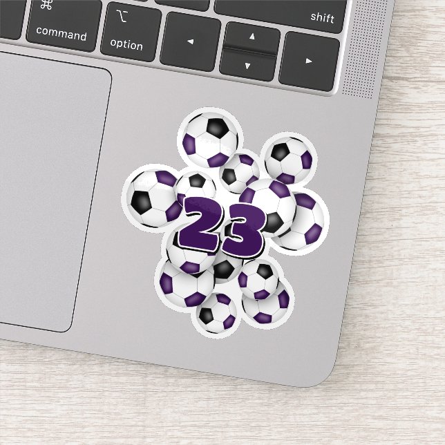 Pegatina purple black soccer balls sticker w jersey number (Detalle)