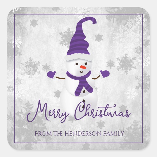 Pegatina Purple Cute Snowman de Navidad (Anverso)