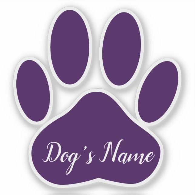 Pegatina Purple Dog Paw Print With Custom Name Personalized (Anverso)