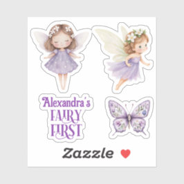 Pegatina Purple Fairy First Customizable Party Favor