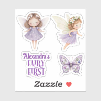 Pegatina Purple Fairy First Customizable Party Favor