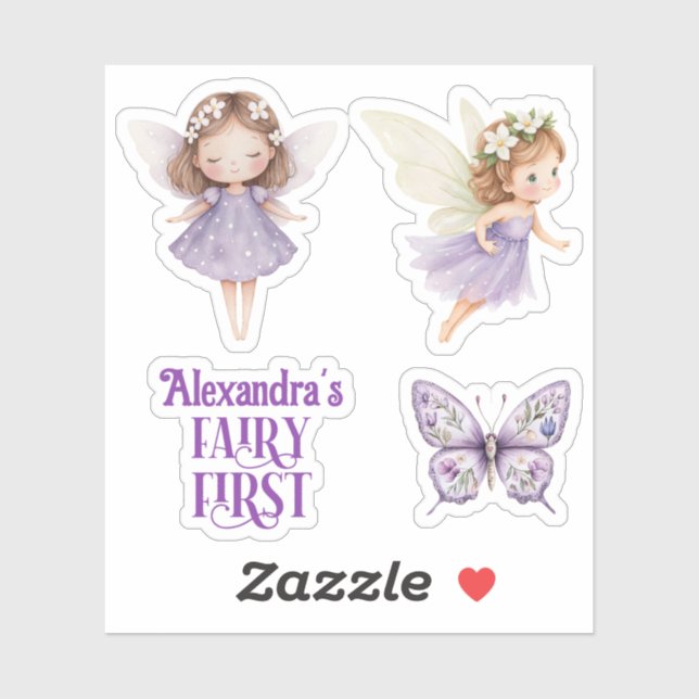 Pegatina Purple Fairy First Customizable Party Favor (Hoja)