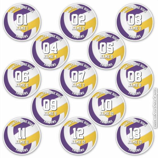 Pegatina purple gold volleyball team stickers 13 athletes (Anverso)