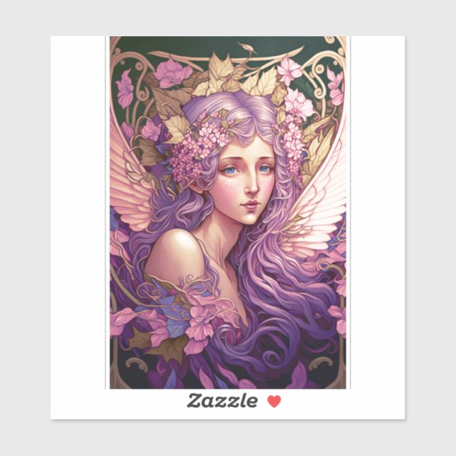 Pegatina Purple Hair Fairy Angel Fantasy Art (Hoja)