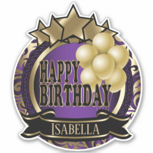 Pegatina Purple Happy Birday - Añadir nombre