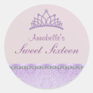 Pegatina Purple Tiara & Damask Sweet16