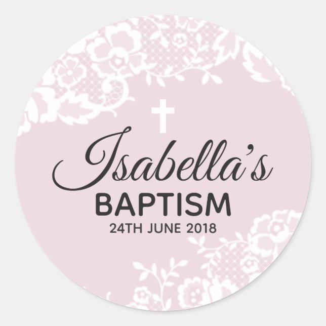 Pegatina Purple White Lace Christening (Anverso)
