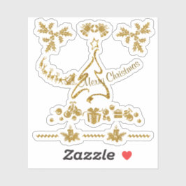 Pegatina Purpurina de oro Feliz Navidad, Santa Claus