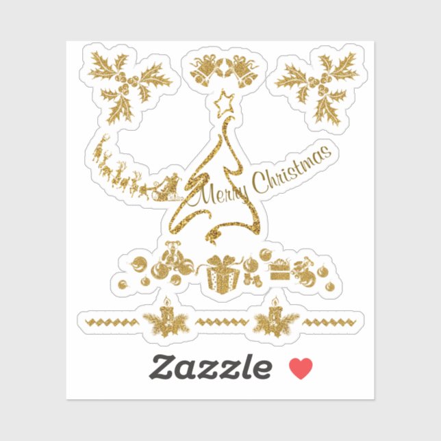Pegatina Purpurina de oro Feliz Navidad, Santa Claus (Hoja)