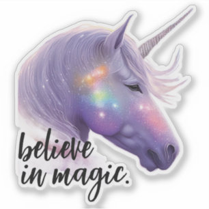 Pegatina Purpurina del arcoiris de Unicornio cree en magia