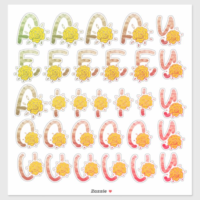 Pegatina Purpurina Earthy Floral Monograma Vowa A E I O U Y (Hoja)