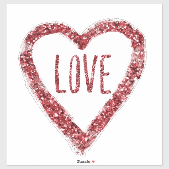 Pegatina Purpurina Rojo Corazón de Amor (Hoja)