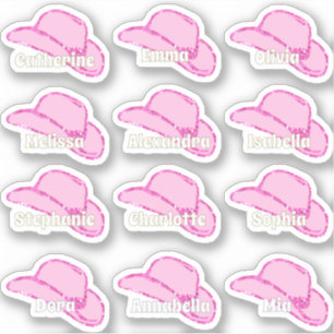 Pegatina Purpurina rosa Cowgirl Gorras Chicas nombres