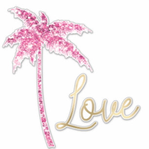 Pegatina Purpurina rosa Palm Tree Gold Love