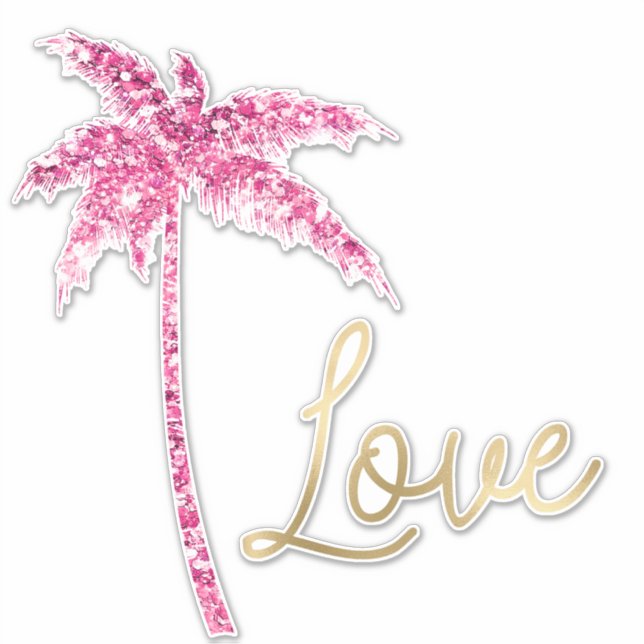 Pegatina Purpurina rosa Palm Tree Gold Love (Anverso)