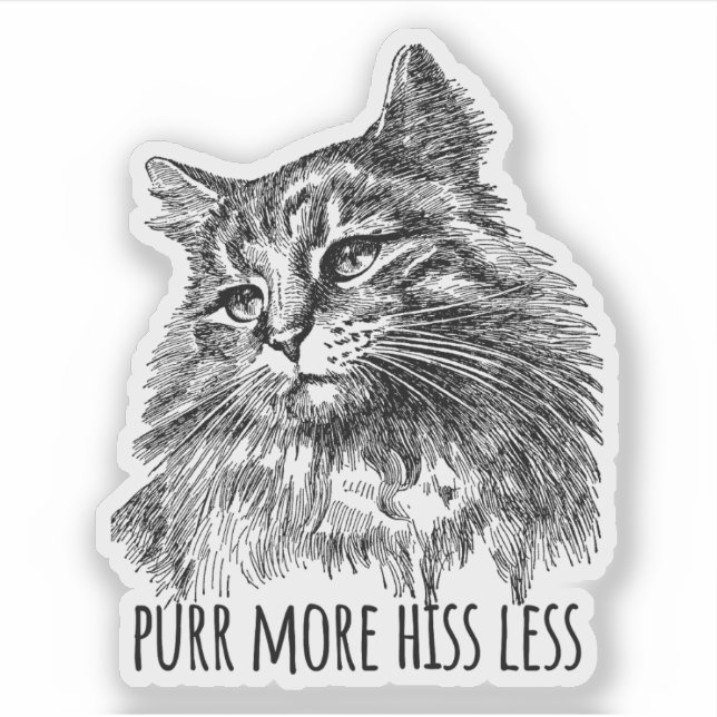 Pegatina Purr More Hiss Less Pretty Kitty (Anverso)
