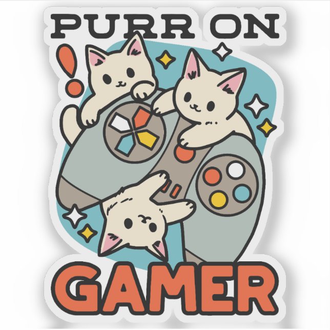 Pegatina Purr on Gamer - Diseño de juegos para gatos (Anverso)