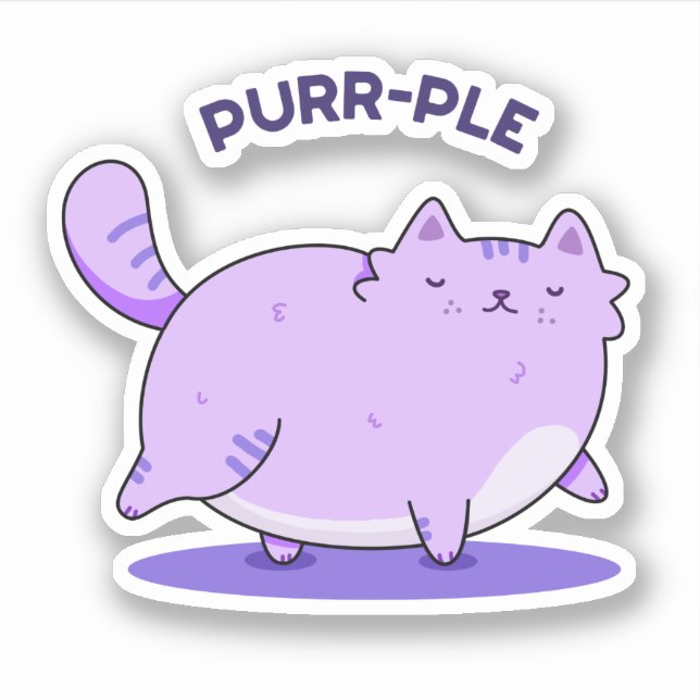Pegatina Purr-ple Funny Fat Kitty Cat Pun (Anverso)
