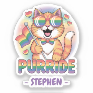 Pegatina Purride - Gato Naranja con la bandera del orgullo 