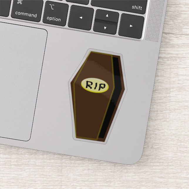 Pegatina QEPD Ataúd de Halloween con forma de fatalidad (Detalle)