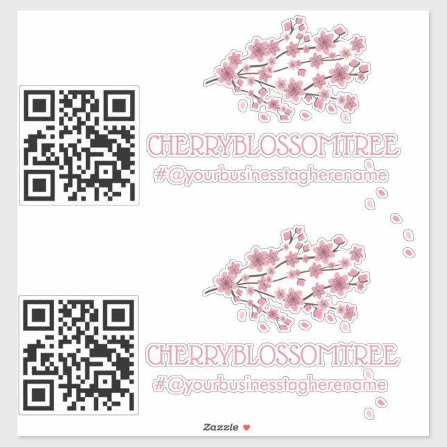 Pegatina QR Code Cherry Blossom Business Name Car Decal (Hoja)