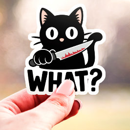 Pegatina ¿Qué? Gato Negro con Cuchillo Vinilo Divertido