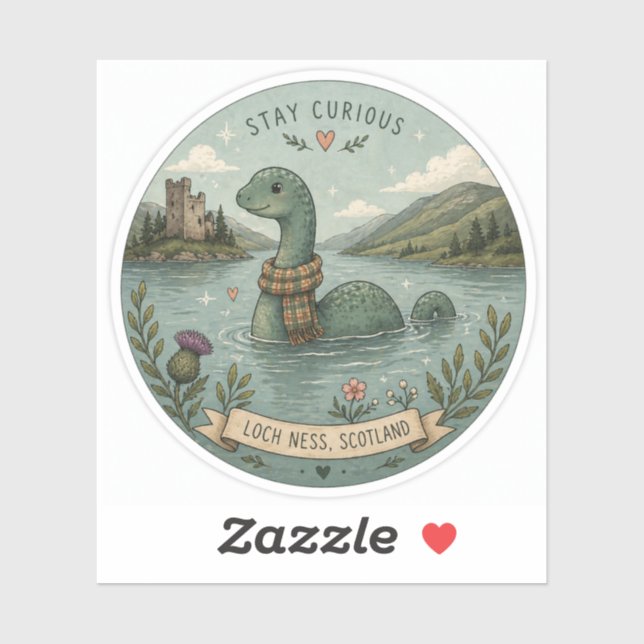 Pegatina Quédate Curioso Acogedor Críptido Nessie Monstruo  (Hoja)