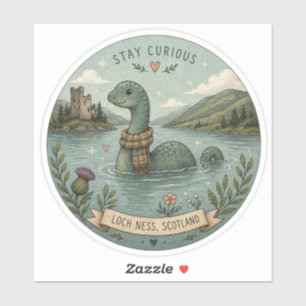 Pegatina Quédate Curioso Acogedor Críptido Nessie Monstruo 