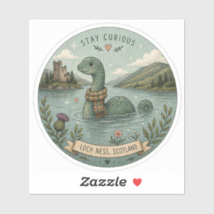 Pegatina Quédate Curioso Cryptid Acogedor Nessie Monstruo d