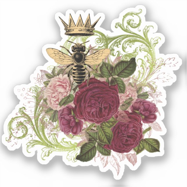 Pegatina Queen Bee & Rosas (Anverso)