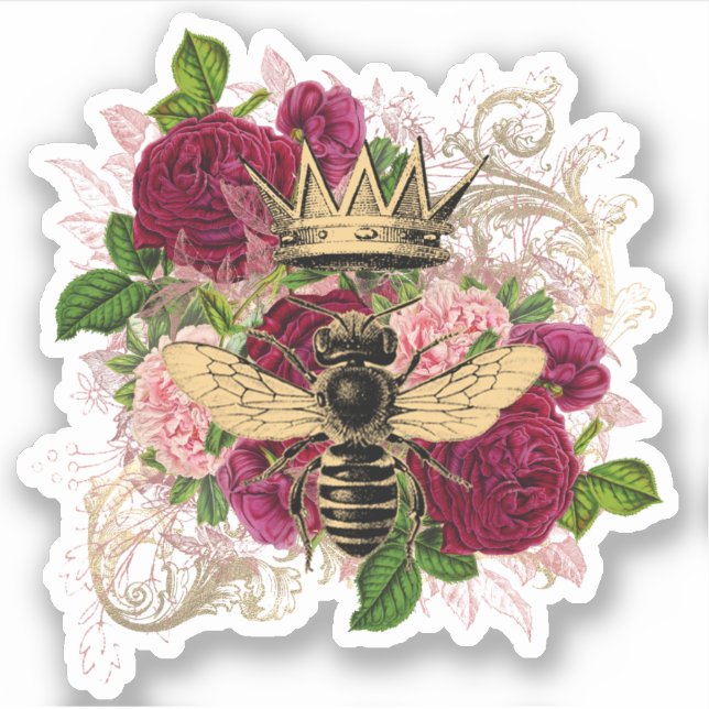 Pegatina Queen Bee & Rosas (Anverso)