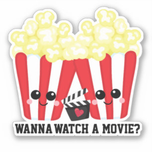Pegatina Quiero ver una pregunta graciosa de kawaii popcorn