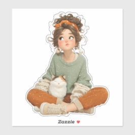 Pegatina Quiet Daydream Girl & Cat – Premium Art Sticker