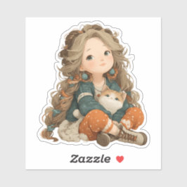 Pegatina Quiet Moment Girl & Cat – Premium Art Sticker