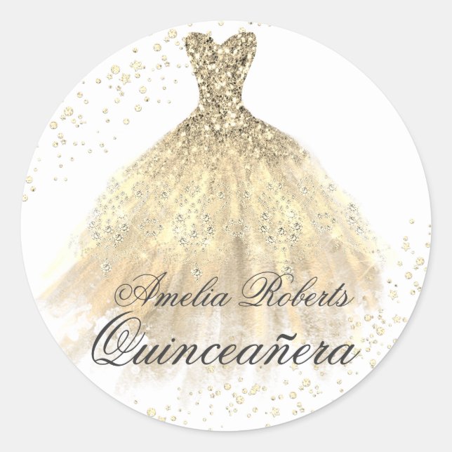 Pegatina Quinceanera con gafas de oro (Anverso)
