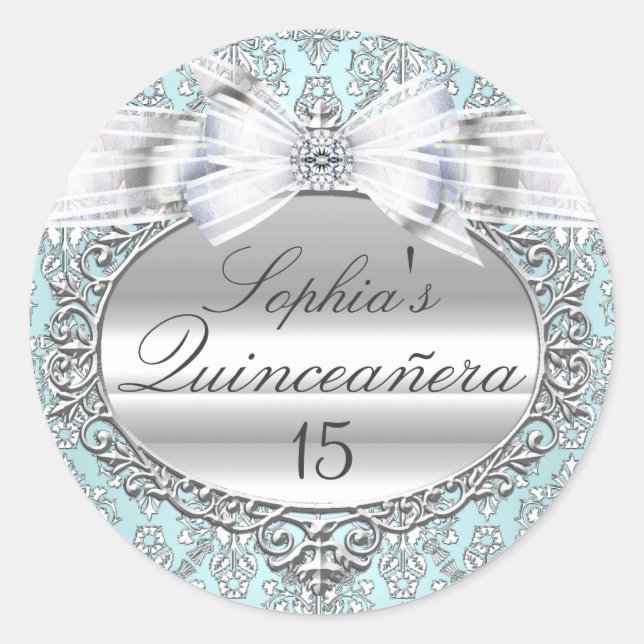 Pegatina Quinceanera de color azul y plata (Anverso)