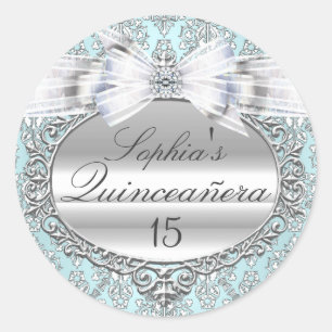Pegatina Quinceanera de color azul y plata